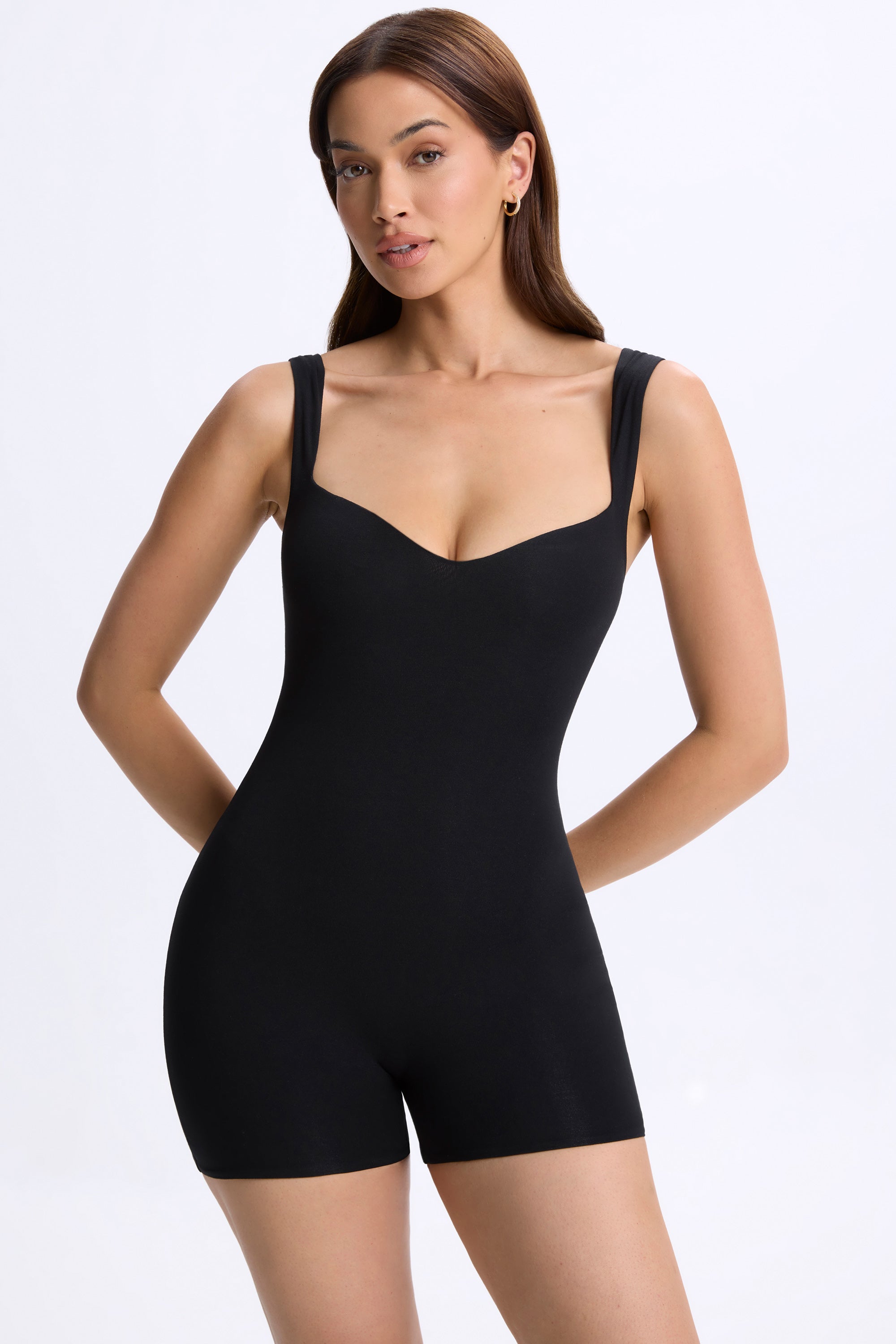 Modal Sweetheart-Neck Unitard in Black